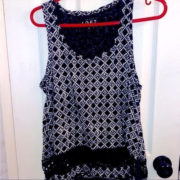 Ann Taylor Loft Navy 100% Cotton Argyle Crochet Accent Tank Top SZ L EUC - Picture 8 of 12